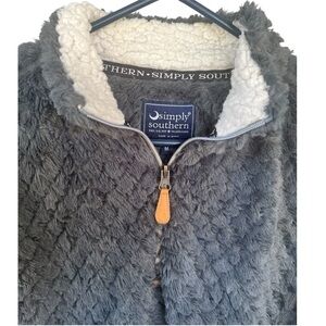 Simply Southern Charcoal Teddy Style Grey Pullover Quarter Zip Women Sz M